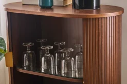 Buffet haut vintage avec portes coulissantes bois foncé noyer L70 cm EPIC