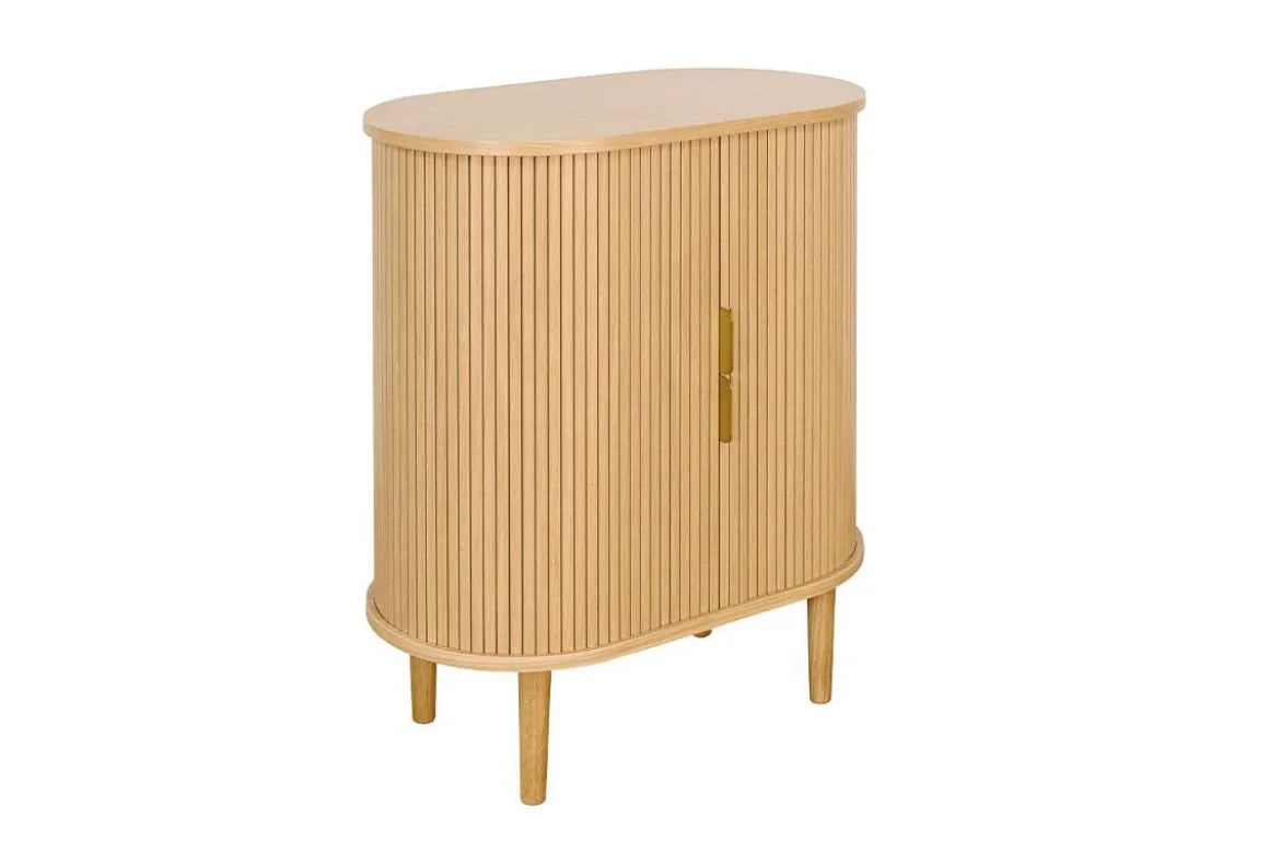 Buffet haut vintage avec portes coulissantes bois clair chêne L70 cm EPIC