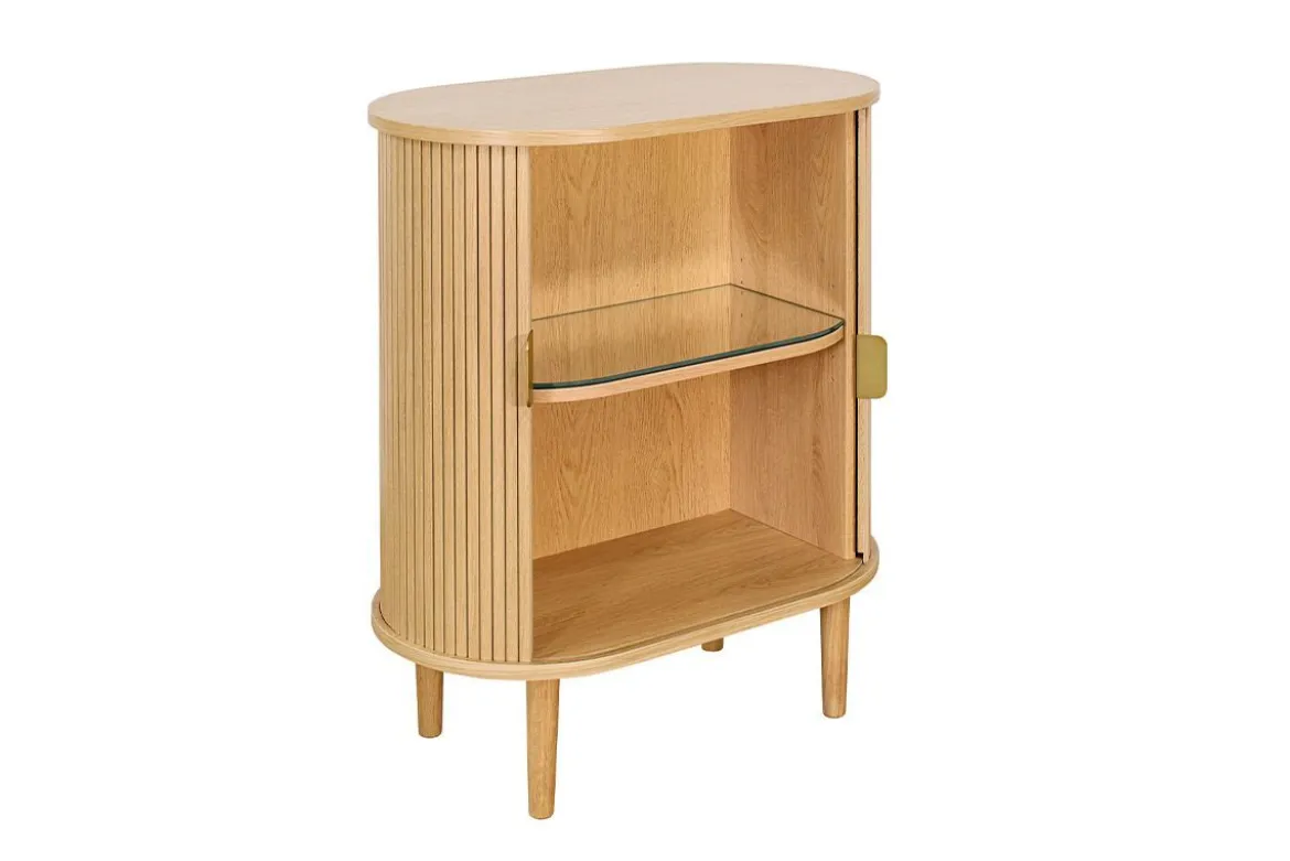 Buffet haut vintage avec portes coulissantes bois clair chêne L70 cm EPIC