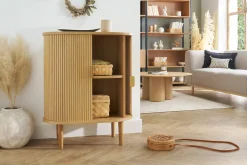 Buffet haut vintage avec portes coulissantes bois clair chêne L70 cm EPIC
