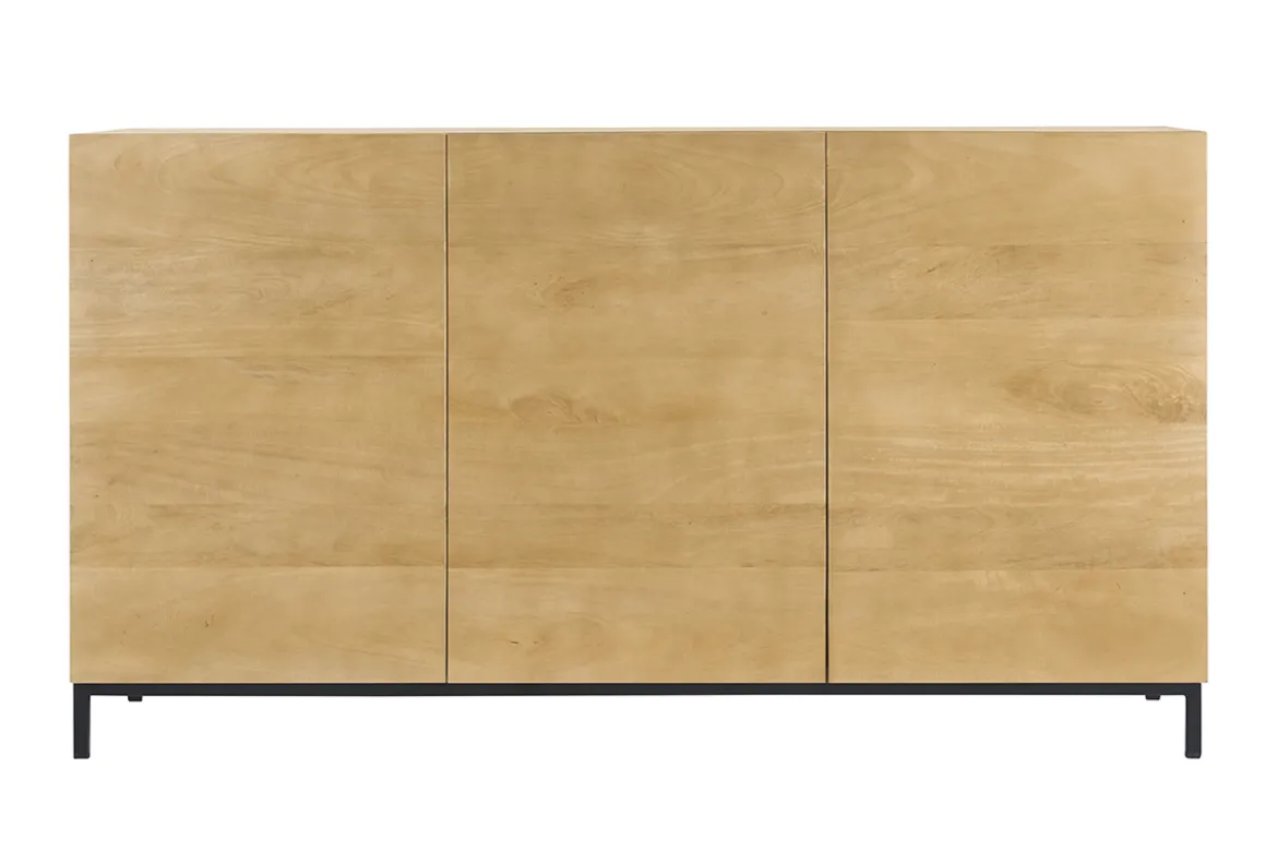 Buffet industriel en bois manguier massif et métal noir 3 portes L145 cm YPSTER