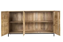 Buffet industriel en bois manguier massif et métal noir 3 portes L145 cm YPSTER