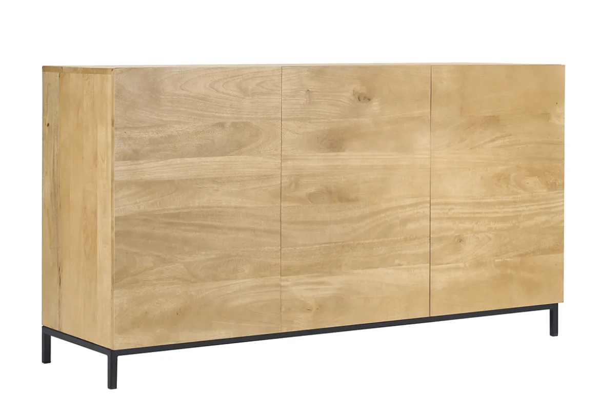Buffet industriel en bois manguier massif et métal noir 3 portes L145 cm YPSTER