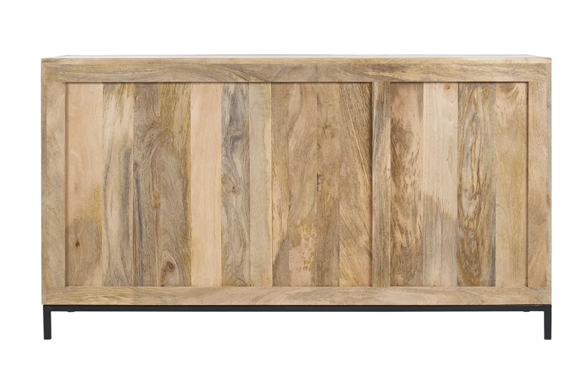 Buffet industriel en bois manguier massif et métal noir 3 portes L145 cm YPSTER