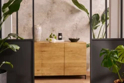 Buffet industriel en bois manguier massif et métal noir 3 portes L145 cm YPSTER