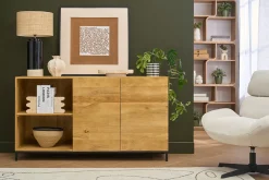 Buffet industriel en bois manguier massif et métal noir 2 portes L145 cm YPSTER