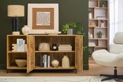Buffet industriel en bois manguier massif et métal noir 2 portes L145 cm YPSTER