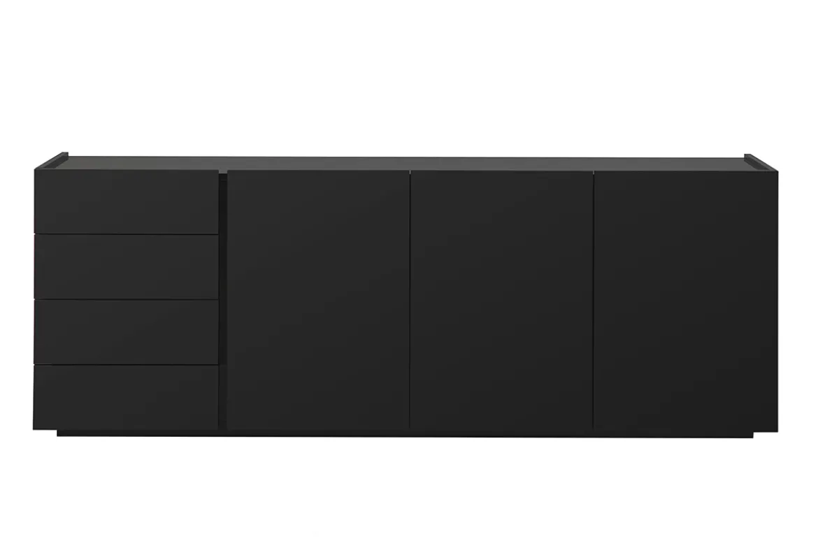 Buffet noir laqué brillant 3 portes 4 tiroirs L200 cm ISAURE