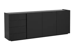 Buffet noir laqué brillant 3 portes 4 tiroirs L200 cm ISAURE