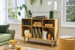 Buffet ouvert meuble de rangement bouteilles ou vinyles en bois manguier massif L120 cm ISIDRO
