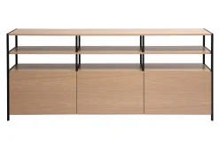 Buffet 3 portes finition bois clair chêne et métal noir L180 cm MAXENCE