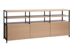 Buffet 3 portes finition bois clair chêne et métal noir L180 cm MAXENCE