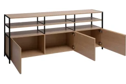 Buffet 3 portes finition bois clair chêne et métal noir L180 cm MAXENCE