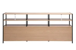Buffet 3 portes finition bois clair chêne et métal noir L180 cm MAXENCE
