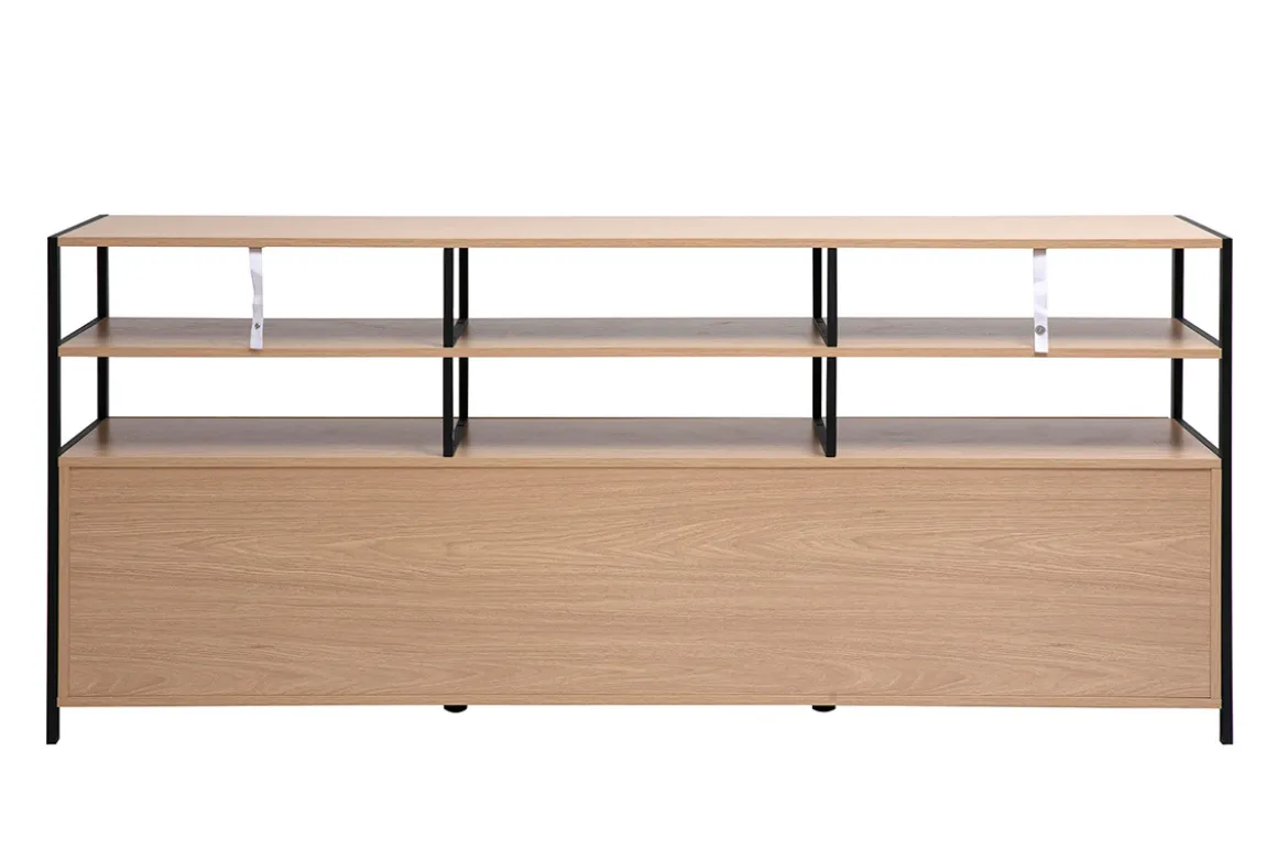 Buffet 3 portes finition bois clair chêne et métal noir L180 cm MAXENCE