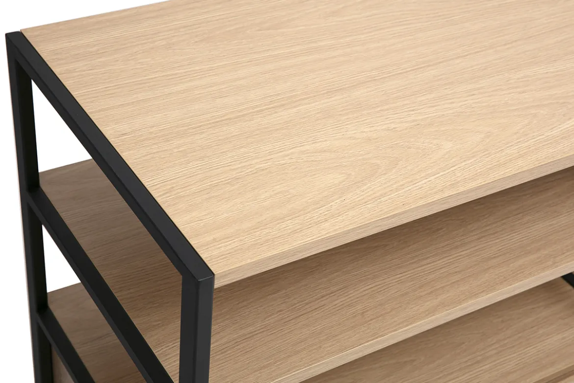 Buffet 3 portes finition bois clair chêne et métal noir L180 cm MAXENCE