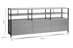 Buffet 3 portes finition bois clair chêne et métal noir L180 cm MAXENCE