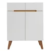 Buffet scandinave blanc laqué brillant et finition bois clair 2 portes 2 tiroirs L80 cm MELKA