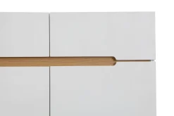 Buffet scandinave blanc laqué brillant et finition bois clair 2 portes 2 tiroirs L80 cm MELKA