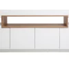 Buffet scandinave blanc laqué brillant et bois 4 portes L180 cm LIVO