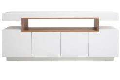 Buffet scandinave blanc laqué brillant et bois 4 portes L180 cm LIVO