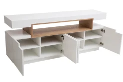 Buffet scandinave blanc laqué brillant et bois 4 portes L180 cm LIVO