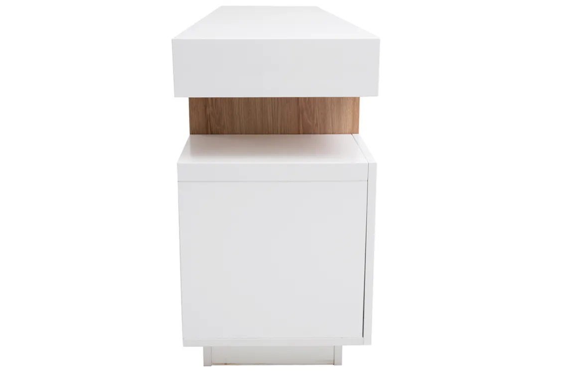 Buffet scandinave blanc laqué brillant et bois 4 portes L180 cm LIVO
