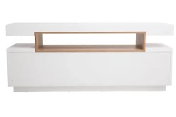 Buffet scandinave blanc laqué brillant et bois 4 portes L180 cm LIVO
