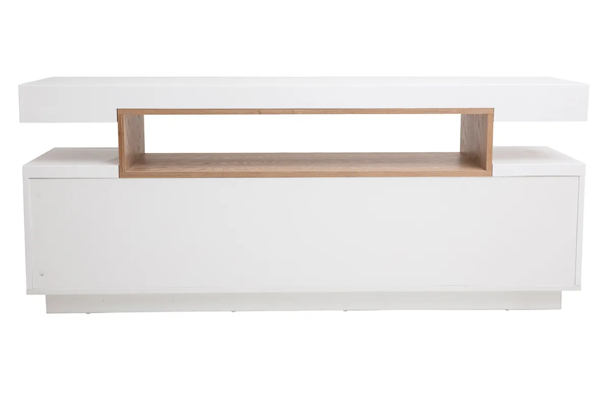 Buffet scandinave blanc laqué brillant et bois 4 portes L180 cm LIVO
