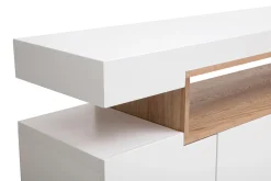 Buffet scandinave blanc laqué brillant et bois 4 portes L180 cm LIVO