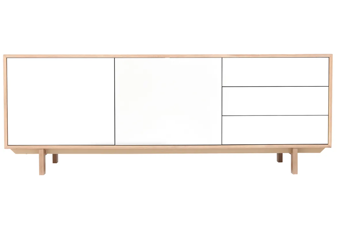 Buffet scandinave bois et blanc 2 portes 3 tiroirs L195 cm SID