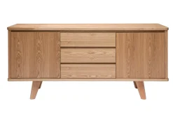 Buffet scandinave en bois clair frêne 2 portes 3 tiroirs L160 cm FIFTIES