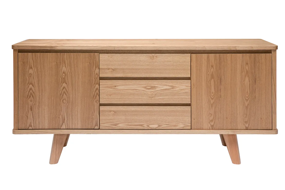 Buffet scandinave en bois clair frêne 2 portes 3 tiroirs L160 cm FIFTIES