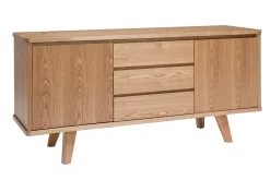 Buffet scandinave en bois clair frêne 2 portes 3 tiroirs L160 cm FIFTIES