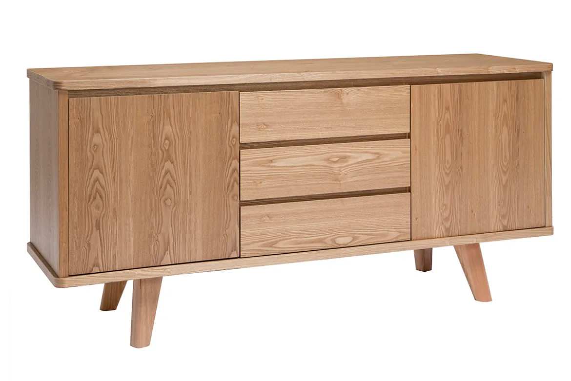Buffet scandinave en bois clair frêne 2 portes 3 tiroirs L160 cm FIFTIES