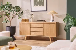 Buffet scandinave en bois clair frêne 2 portes 3 tiroirs L160 cm FIFTIES