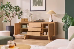 Buffet scandinave en bois clair frêne 2 portes 3 tiroirs L160 cm FIFTIES