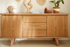 Buffet scandinave en bois clair frêne 2 portes 3 tiroirs L160 cm FIFTIES