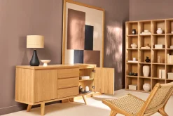 Buffet scandinave en bois clair frêne 2 portes 3 tiroirs L160 cm FIFTIES