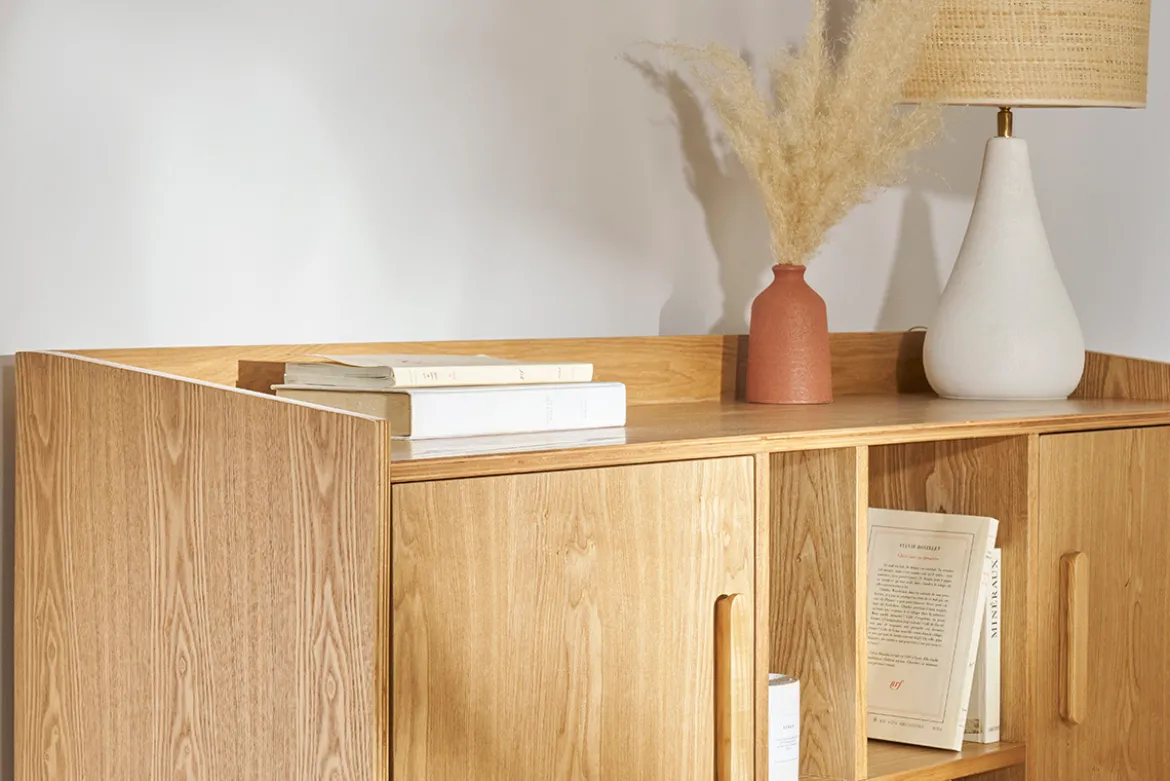 Buffet scandinave en bois clair 2 portes L122 cm HALLEN