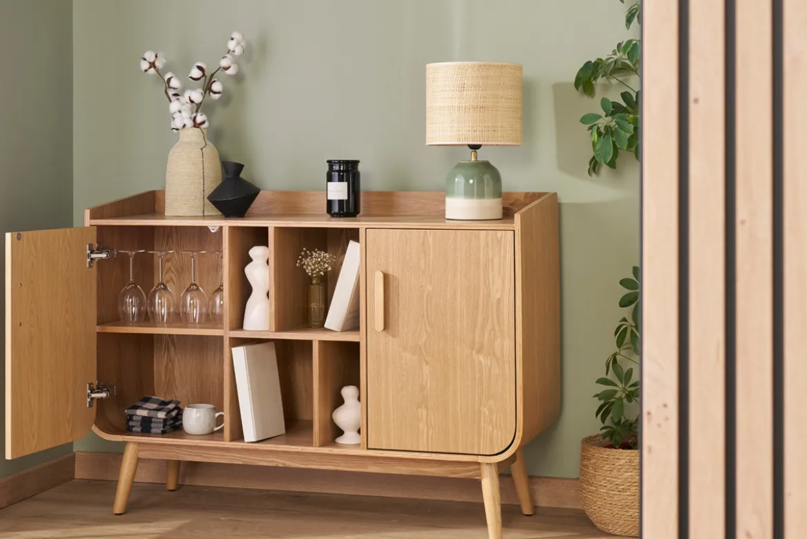 Buffet scandinave en bois clair 2 portes L122 cm HALLEN
