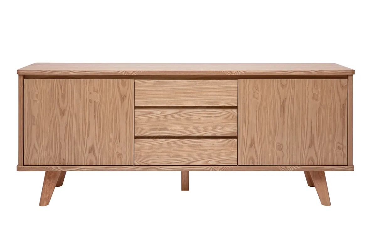 Buffet scandinave en bois clair frêne 2 portes 3 tiroirs L180 cm FIFTIES