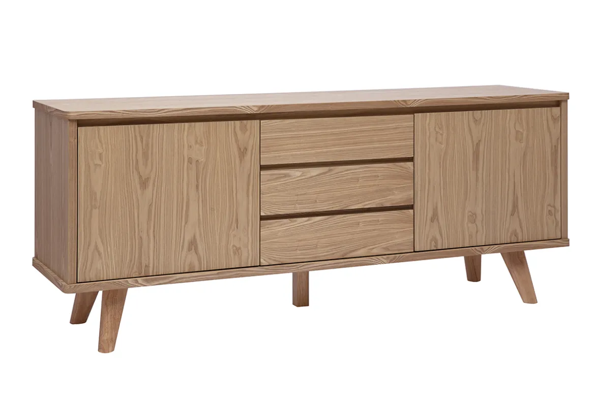 Buffet scandinave en bois clair frêne 2 portes 3 tiroirs L180 cm FIFTIES