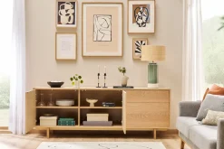Buffet scandinave en bois clair 2 portes 3 tiroirs L195cm SID