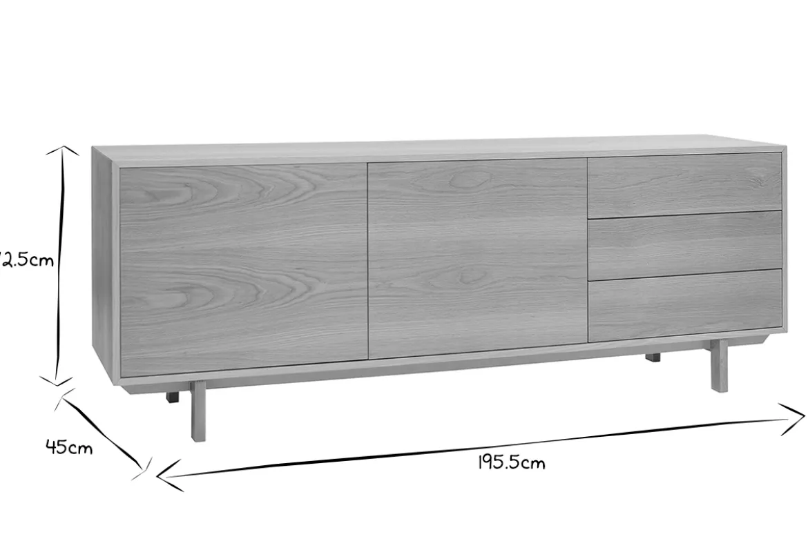 Buffet scandinave en bois clair 2 portes 3 tiroirs L195cm SID
