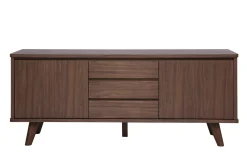 Buffet scandinave en bois foncé noyer 2 portes 3 tiroirs L180 cm FIFTIES