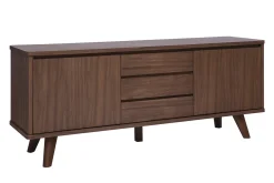 Buffet scandinave en bois foncé noyer 2 portes 3 tiroirs L180 cm FIFTIES