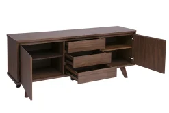 Buffet scandinave en bois foncé noyer 2 portes 3 tiroirs L180 cm FIFTIES
