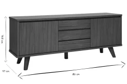 Buffet scandinave en bois foncé noyer 2 portes 3 tiroirs L180 cm FIFTIES