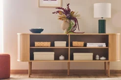 Buffet vintage bois clair chêne avec rangements 2 portes coulissantes L180 cm EPIC